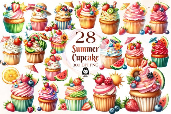 Download Watercolor Summer Cupcake Clipart Bundle - Cupcake Collection
