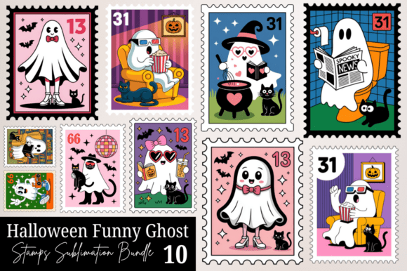 Download Halloween Funny Ghost Stamps PNG Design - Funny Collection